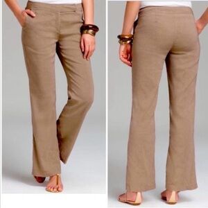 Eileen Fisher Linen Blend Tan Brown Stretch Wide Leg Trouser Pants Size 4 Office